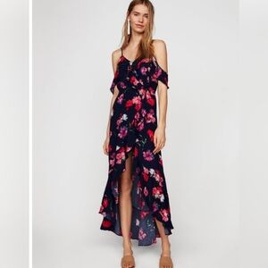 Express Women's Floral Navy Maxi Dress Spaghetti Adjustable Straps Sz S
